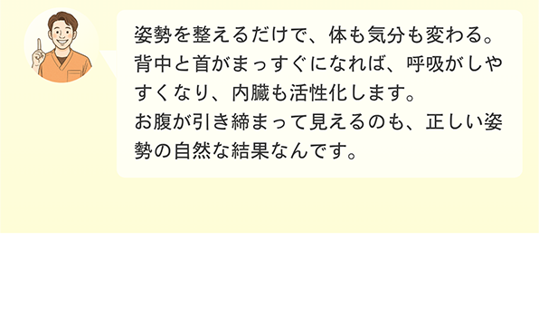 おなかが引き締まって見えるのも正しい姿勢の結果です